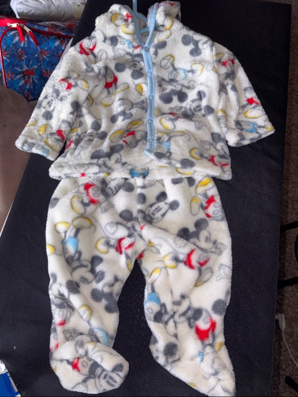 Mickey Mouse Fleece Baby Pajama Set - White with Gray, Red & Yellow
